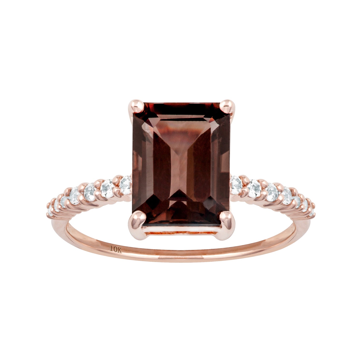 10k Rose Gold Emerald-Cut Smoky Quartz and White Topaz Ring