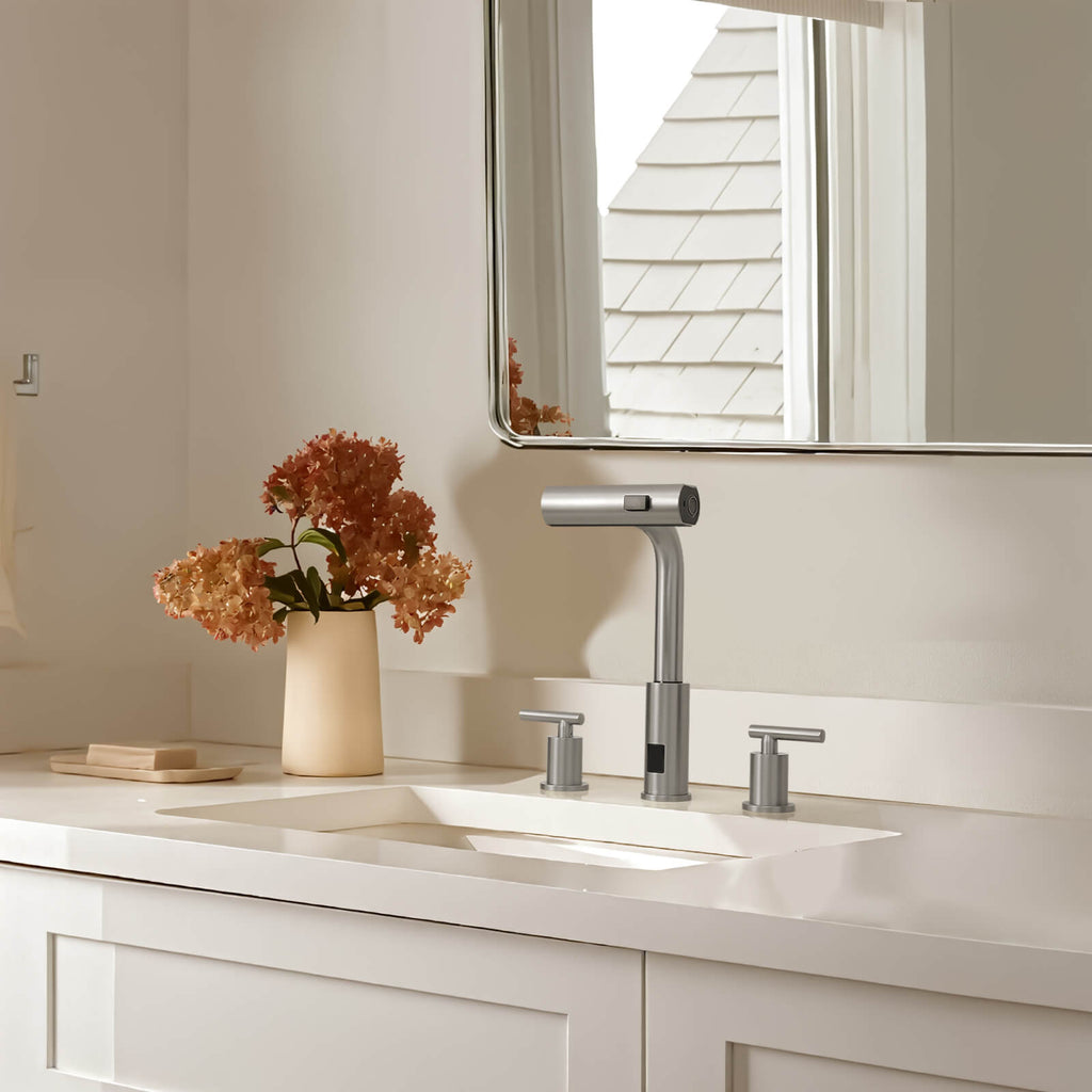 Lefton Two - Handle Widespread Waterfall & Pull - Out Bathroom Faucet with Temperature Display - BFWS2401 - Bathroom Faucets - Lefton Home