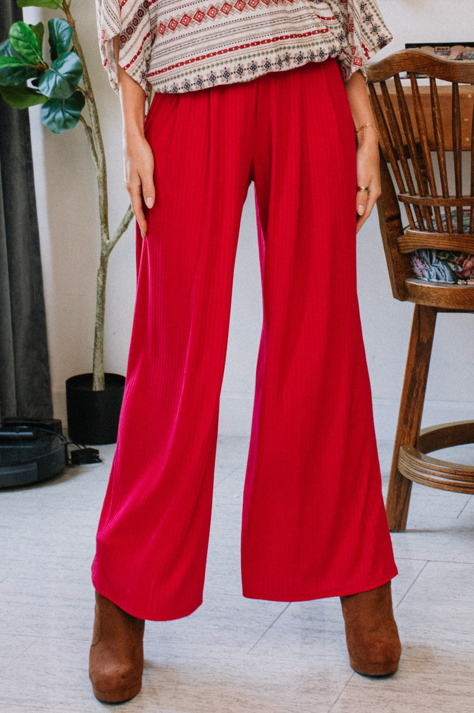 Cherry red wide-leg pants