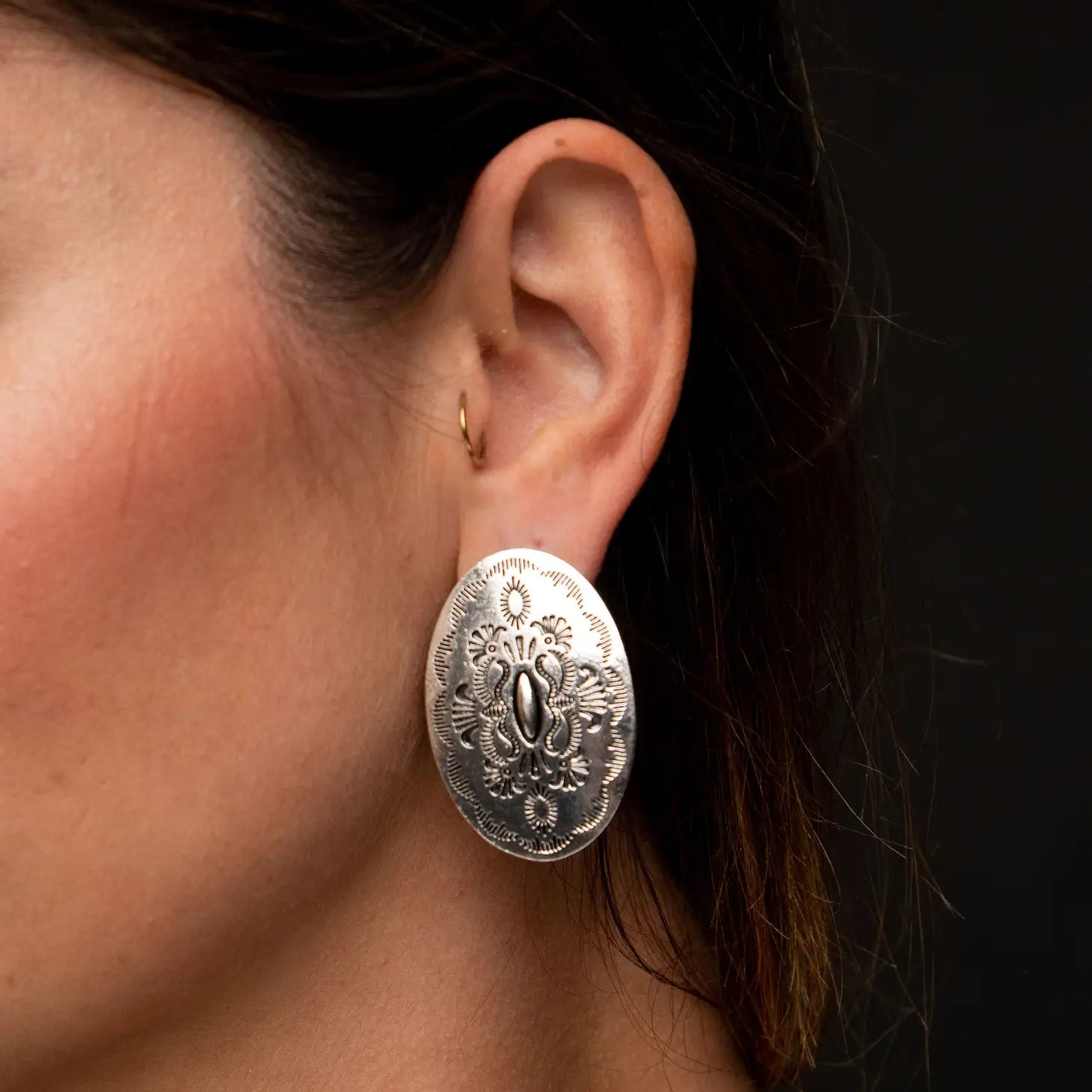 Etched Sterling Silver Disc Earring