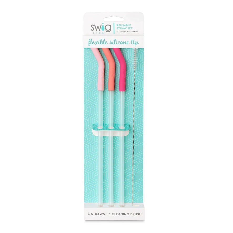 Swig Reusable Mega Mug Straw Set Coral/Blush/Pink