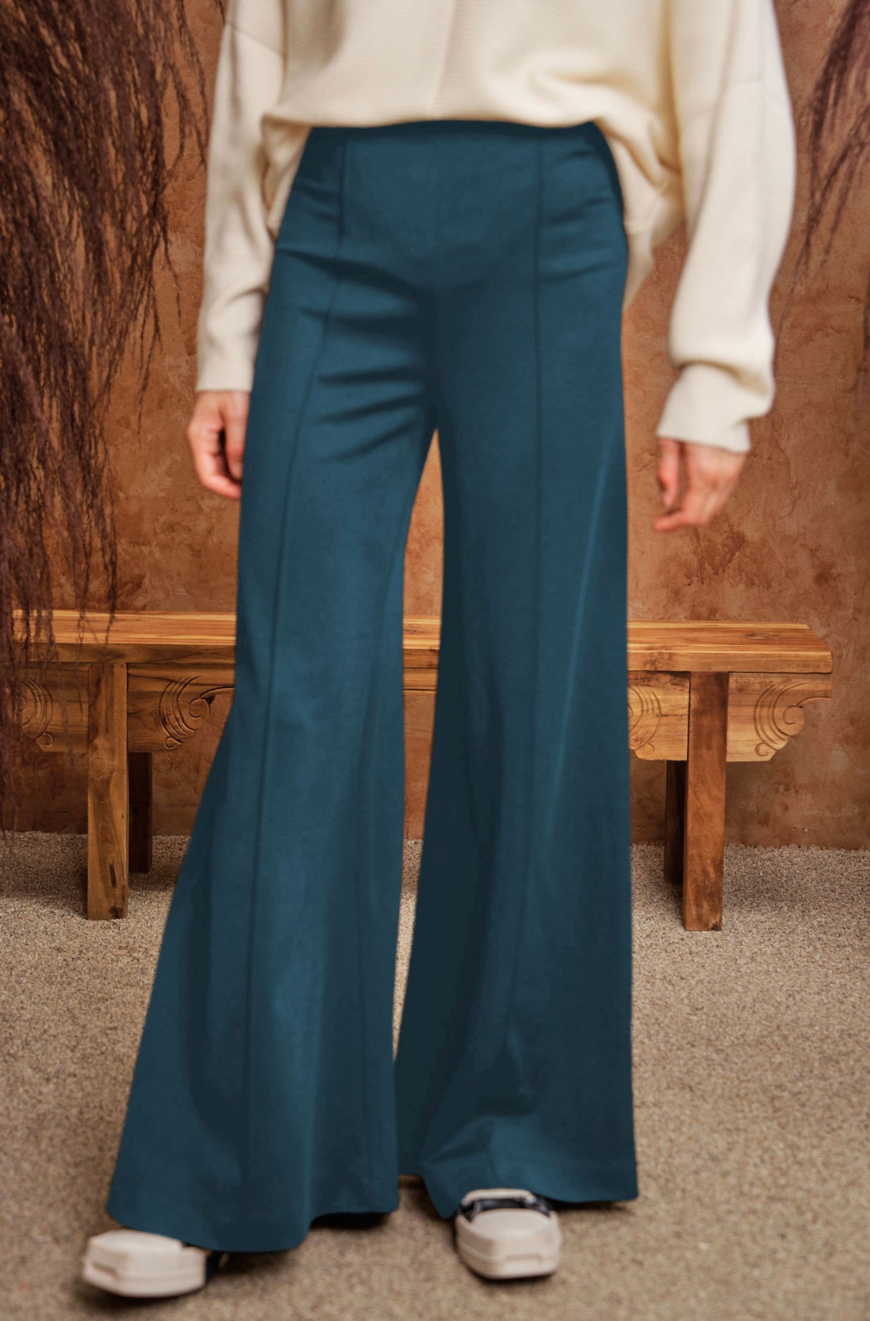 Casual Wide Leg Pants 2 Piece Set Women Outfit O-Neck Office Lady