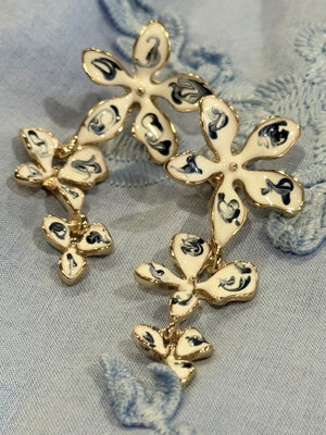 Blue and White Linear Floral Earrings - A Little Bird Boutique