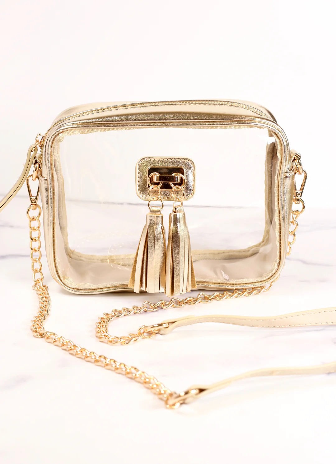 Clear Crossbody Bag in Gold