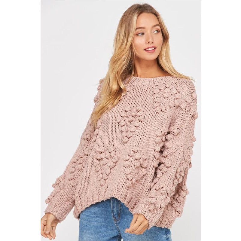 Pink Oversized Sweater Cable Knit Jumper Short Sleeve Sweater 