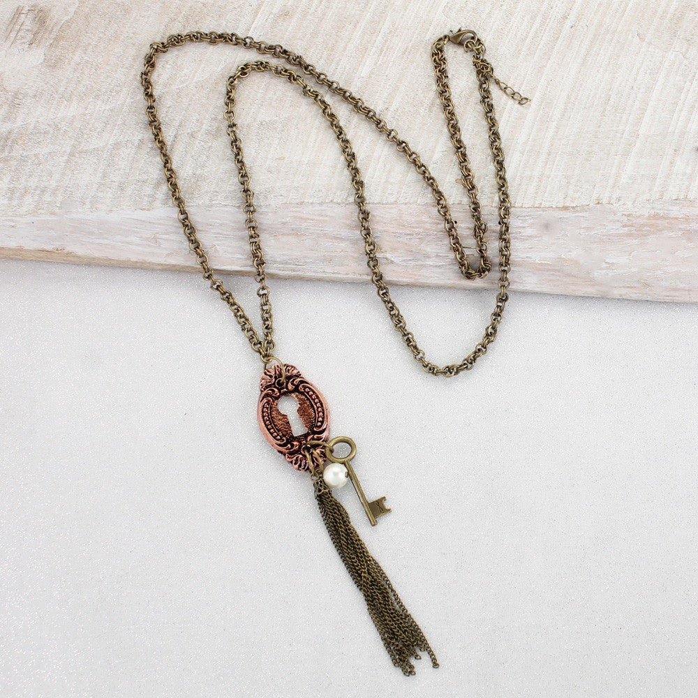 Vintage Keyhole and Tassel Necklace