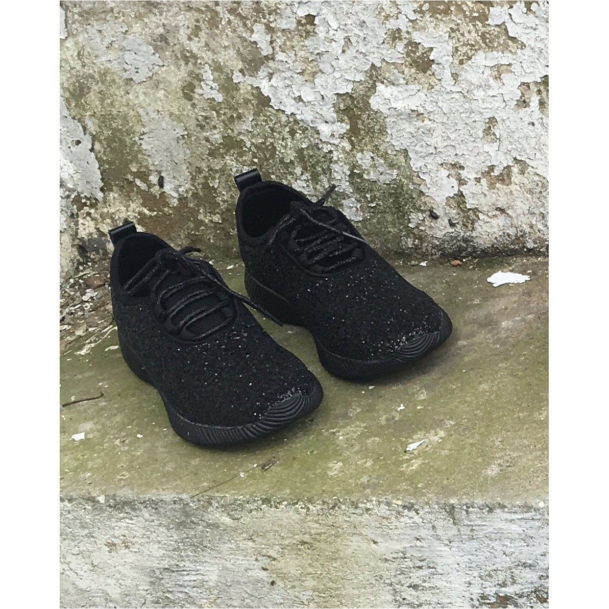 black glitter tennis shoes