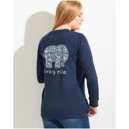 Ivory Ella Long Sleeve Squiggles T-Shirt in Navy – A Little Bird