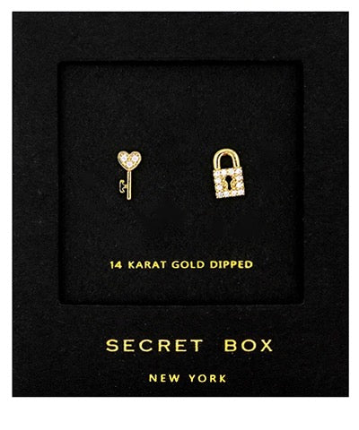 Lock & Key Gold Dipped Stud Earrings