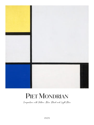 composition with yellow blue black and light blue y Mondrian