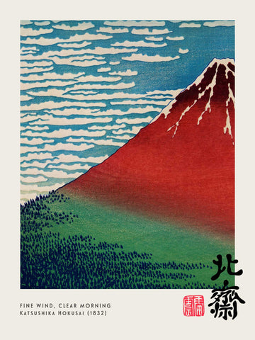 red Mount Fuji with the rising sun and clean sky