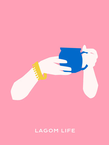 Hands holding a blue mug 