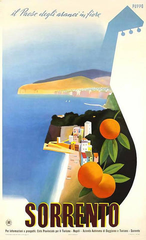 Sorrento Italy with oranges and view of the beach