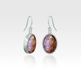 Oval Earrings - Vintage Glass Purple Silver