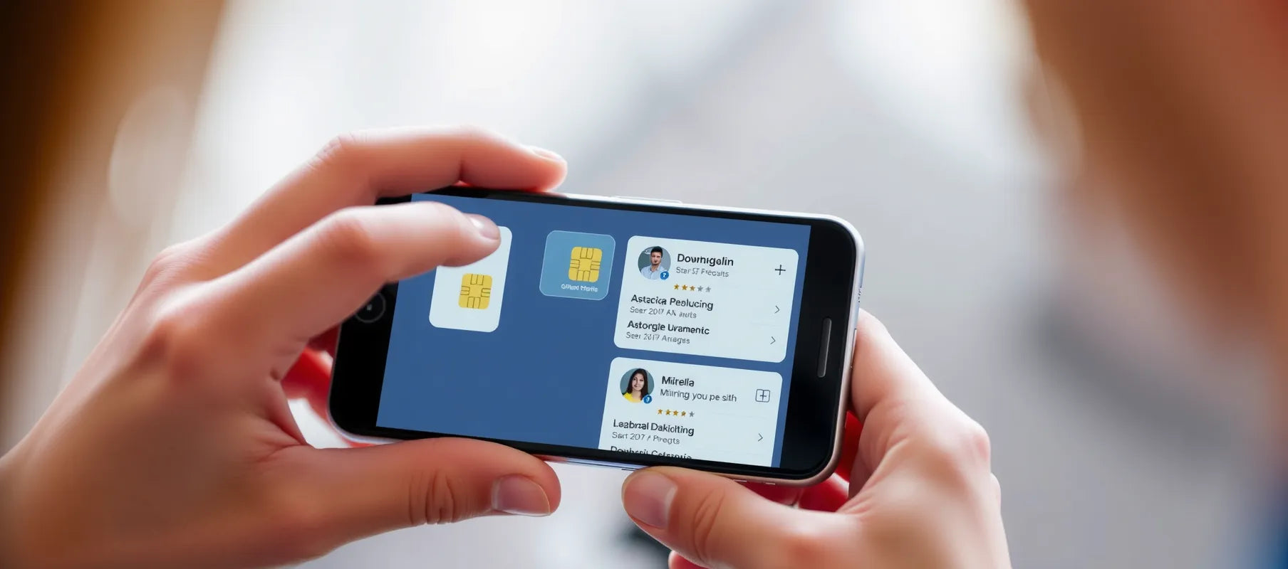 Person using smartphone with multiple eSIM profiles displayed on screen