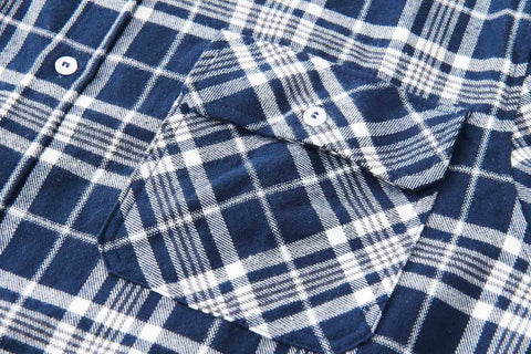 Men's Cotton Flannel Shirts Long Sleeve Casual Button Down Plaid Fleece Shirts 2 Pockets