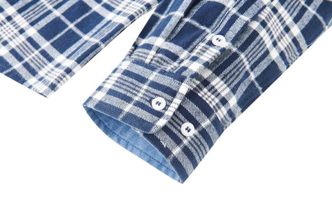 Men's Cotton Flannel Shirts Long Sleeve Casual Button Down Plaid Fleece Shirts 2 Pockets