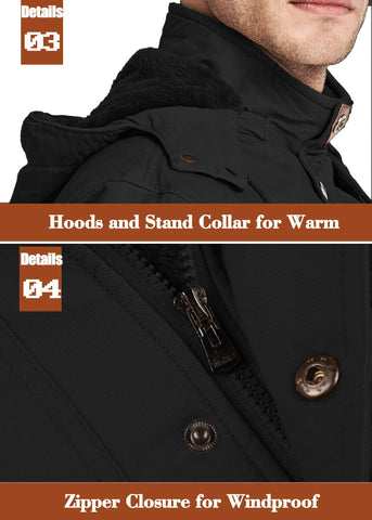 Men's Jacket Winter Cotton Military Trucker Cargo Jacket Fleece Lined Coats With Removable Hood