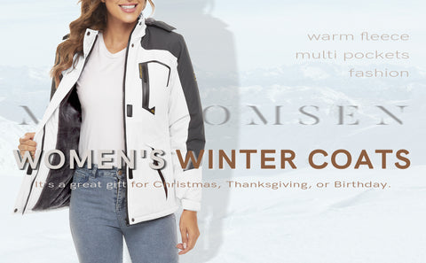 Women's Winter Coats Water Resistant Ski Snow Jacket Warm Fleece Parka Raincoats with 5 Pockets