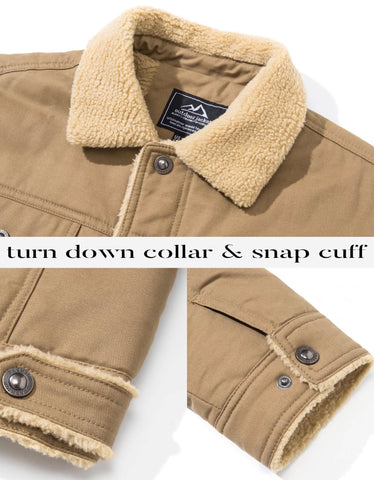 Men's Sherpa Trucker Jacket 5 Pockets Cotton Cargo Jacket Turn-down Collar Winter Coats