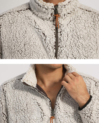 Men's Sherpa Pullover Sweater 1/4 Zip Fuzzy Ultra Soft Fleece Jacket with Pockets for Winter