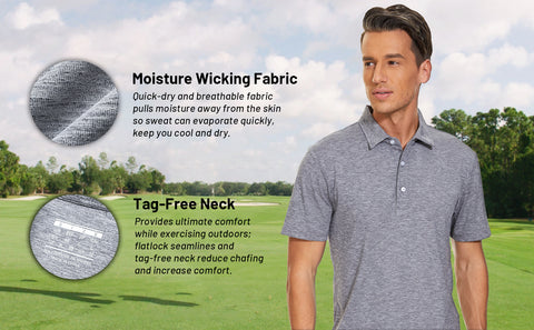 Men's Golf Polo T-Shirts with Buttons Moisture Wicking Sports Shirts