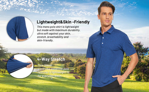 Men's Golf Polo T-Shirts with Buttons Moisture Wicking Sports Shirts