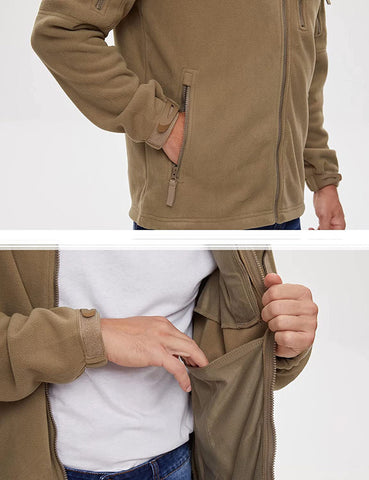Men's Fleece Tactical Jacket Winter Stand Collar Multi Pockets Military Field Jackets Outerwear Outdoor Work Warm Coat