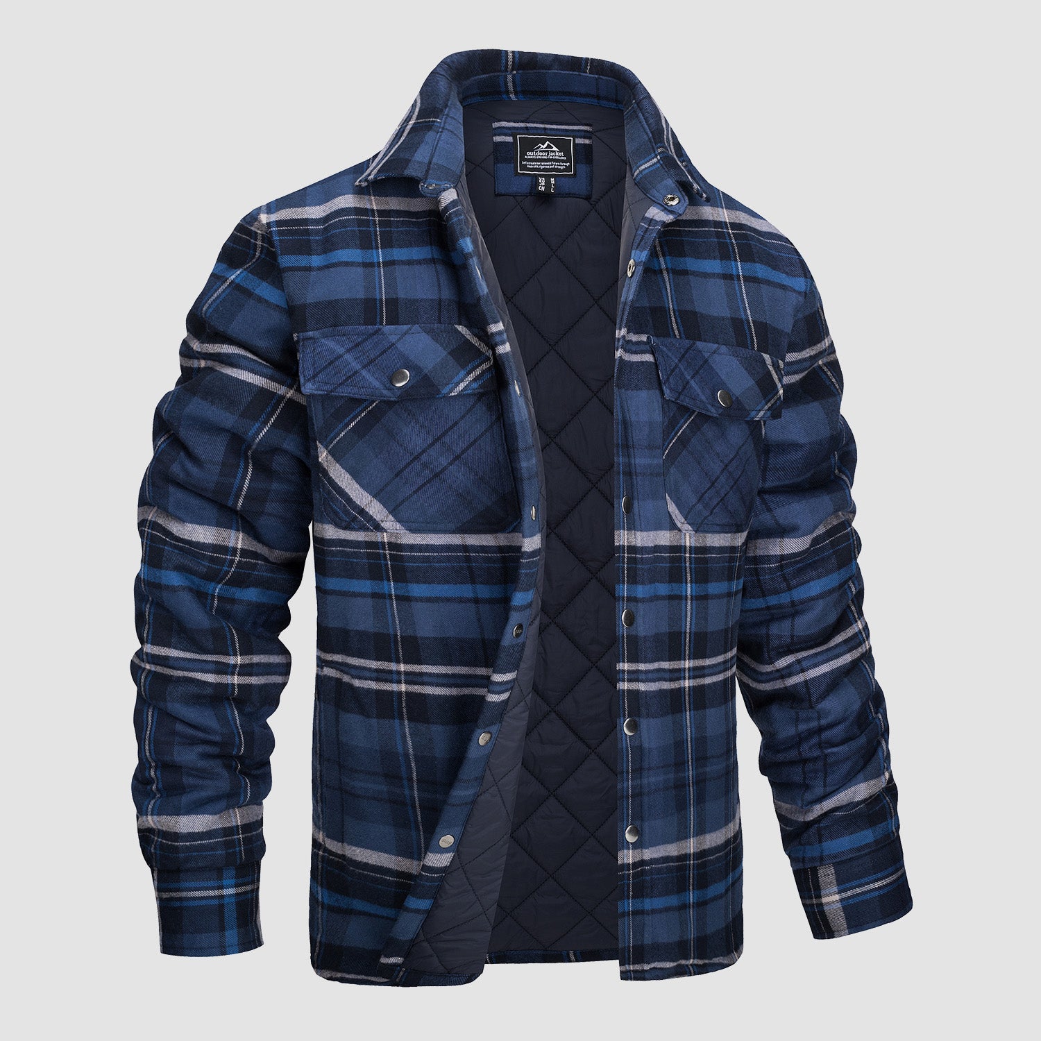 Men's Flannel Shirt Jacket Long Sleeve Quilted Lined Plaid Coat Button ...