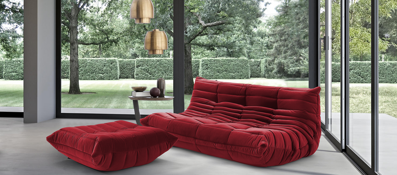 Slouchy stil 3-sits soffa Velvet / Dark Red Velvet