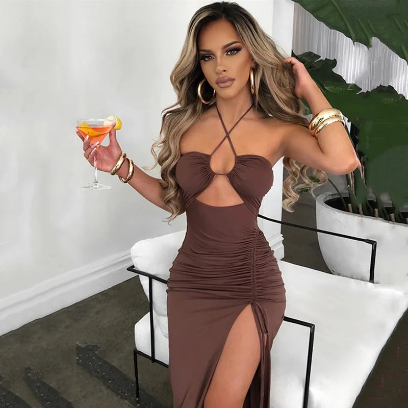 Women's Hollow Tie-Up Halter Maxi Dress for Summer Parties - Image 6