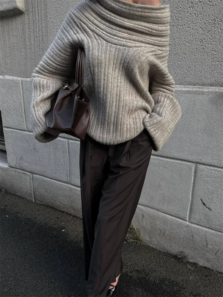 Women's Off-Shoulder Oversized Knit Pullover Sweater - Image 10