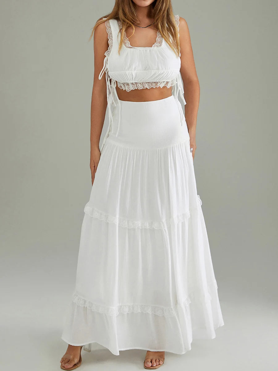 Y2K Retro Women's Lace Trim Summer Outfit Set - Image 5