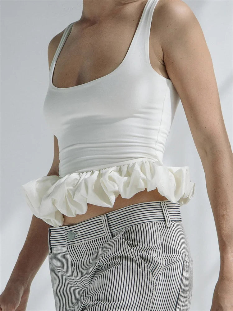 Elegant Black Ruffled Backless Tank Top for Women - Image 7