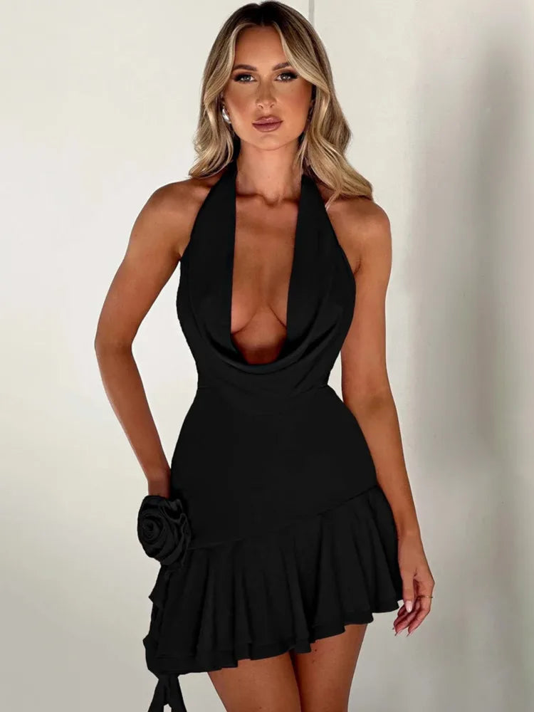 Women's Autumn Floral Lace-Up Swing Dress - Image 3