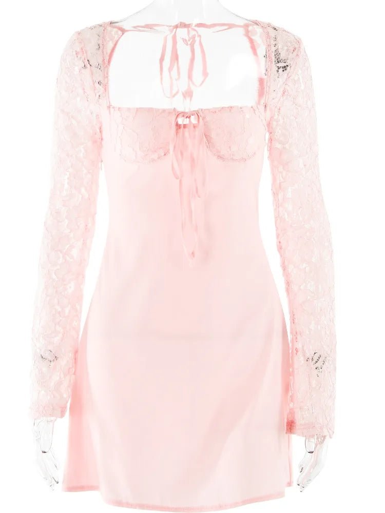 Women's Sexy Lace Patchwork Backless Mini Dress - Image 9