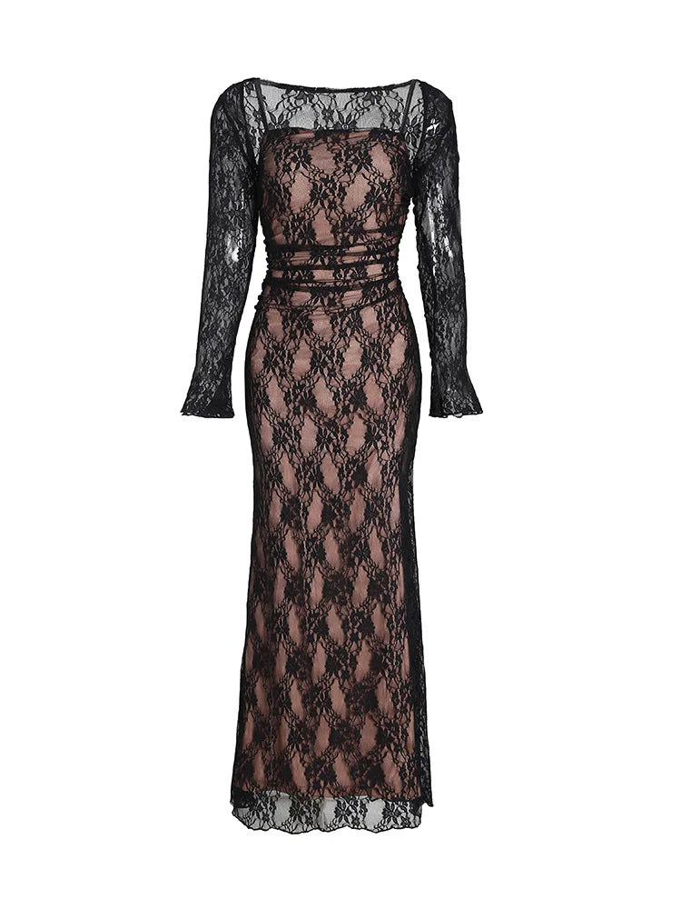 Elegant Vintage Lace Bodycon Dress with Detachable Cape - Image 4
