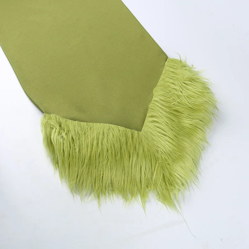 Elegant One Shoulder Midi Dress with Fur Detail - Image 6