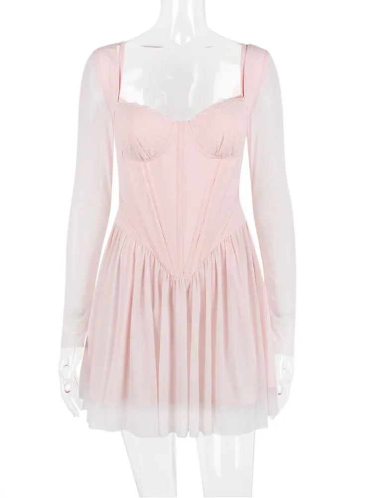 Sexy Backless Lace Mini Dress with Long Sleeves - Image 7