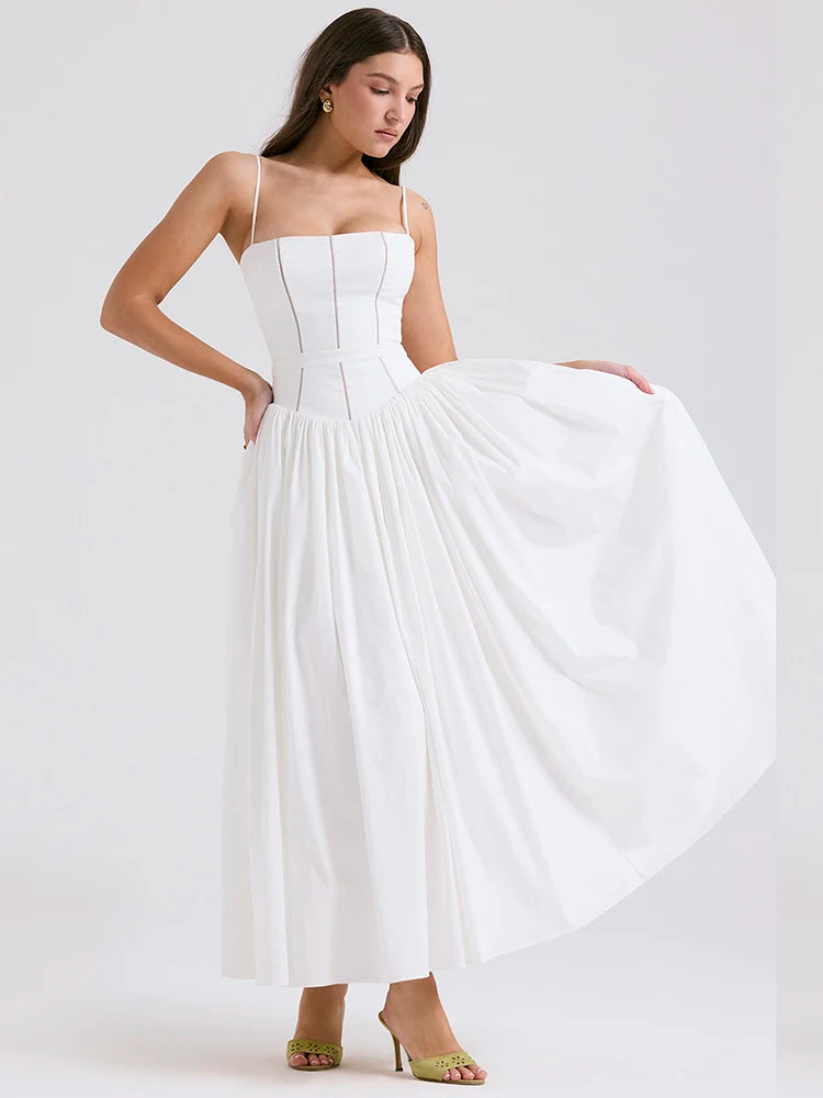 Elegant White Spaghetti Strap Backless Midi Dress for Women - Image 4