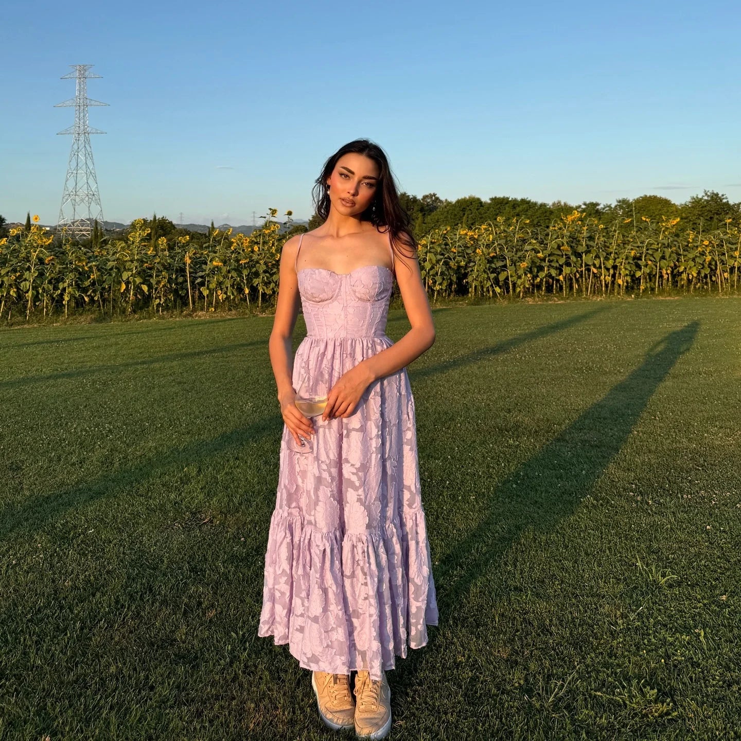Elegant Purple Spaghetti Strap Jacquard Summer Dresses for Women