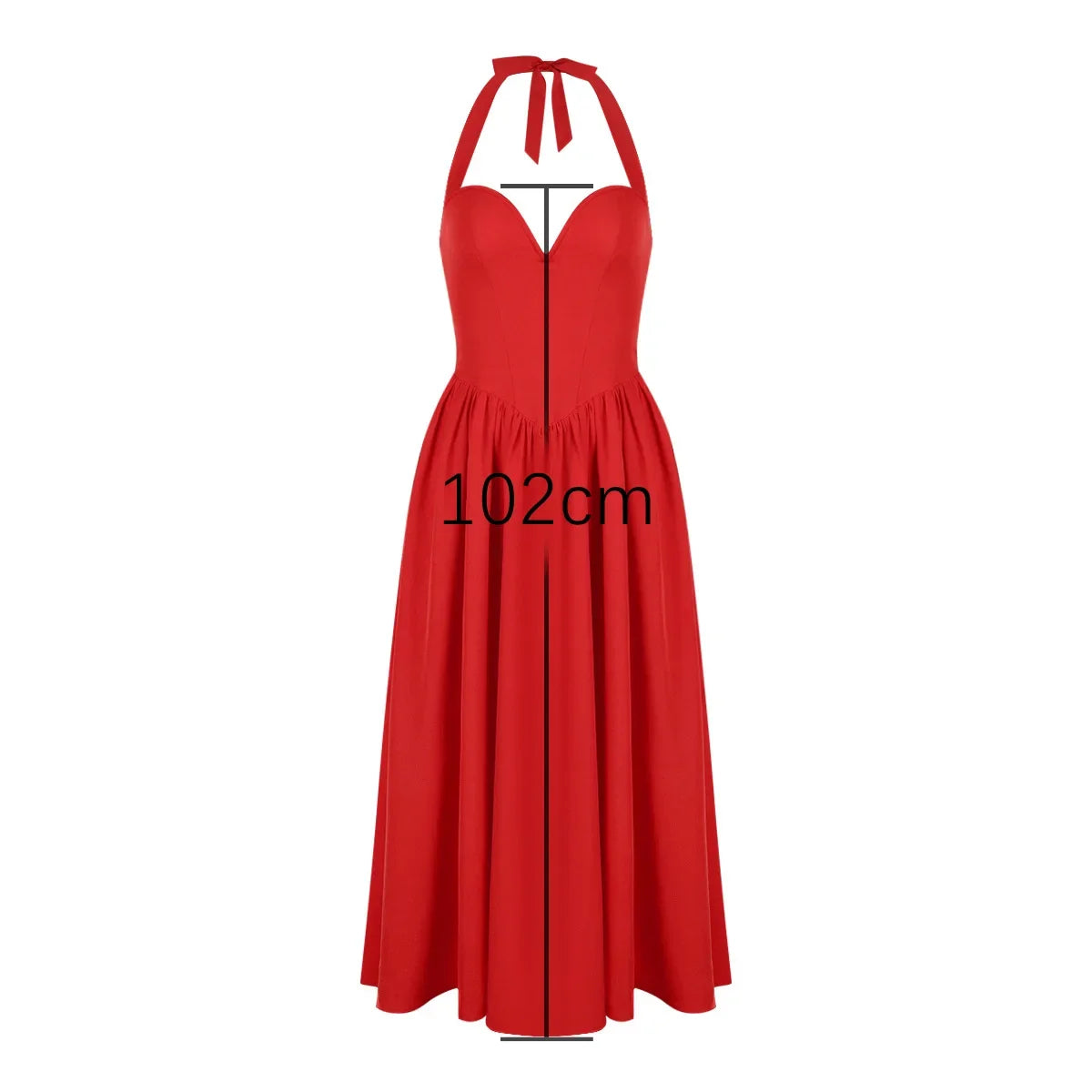 Elegant Red Halter Fit and Flare Summer Dress - Image 8