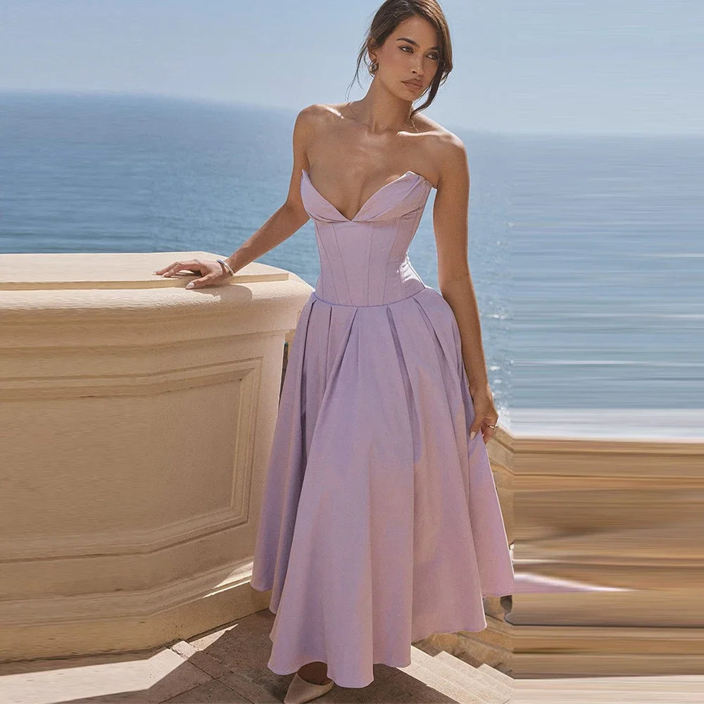 Elegant Strapless Maxi Dress for Summer Weddings