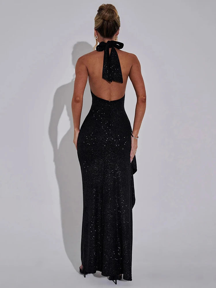 Backless Sparkle Maxi Dress with High Split for Parties - Image 7