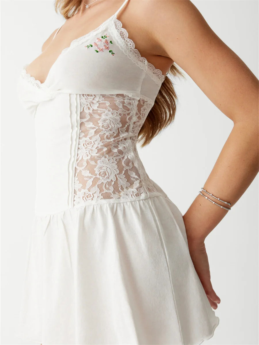 Women's Y2K Lace Patchwork Spaghetti Strap Mini Dress - Image 6