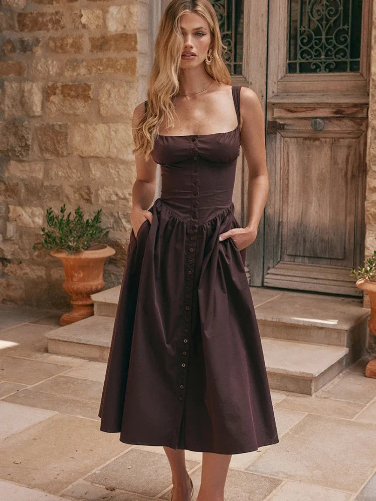 Elegant Spaghetti Strap Midi Dress for Summer Events