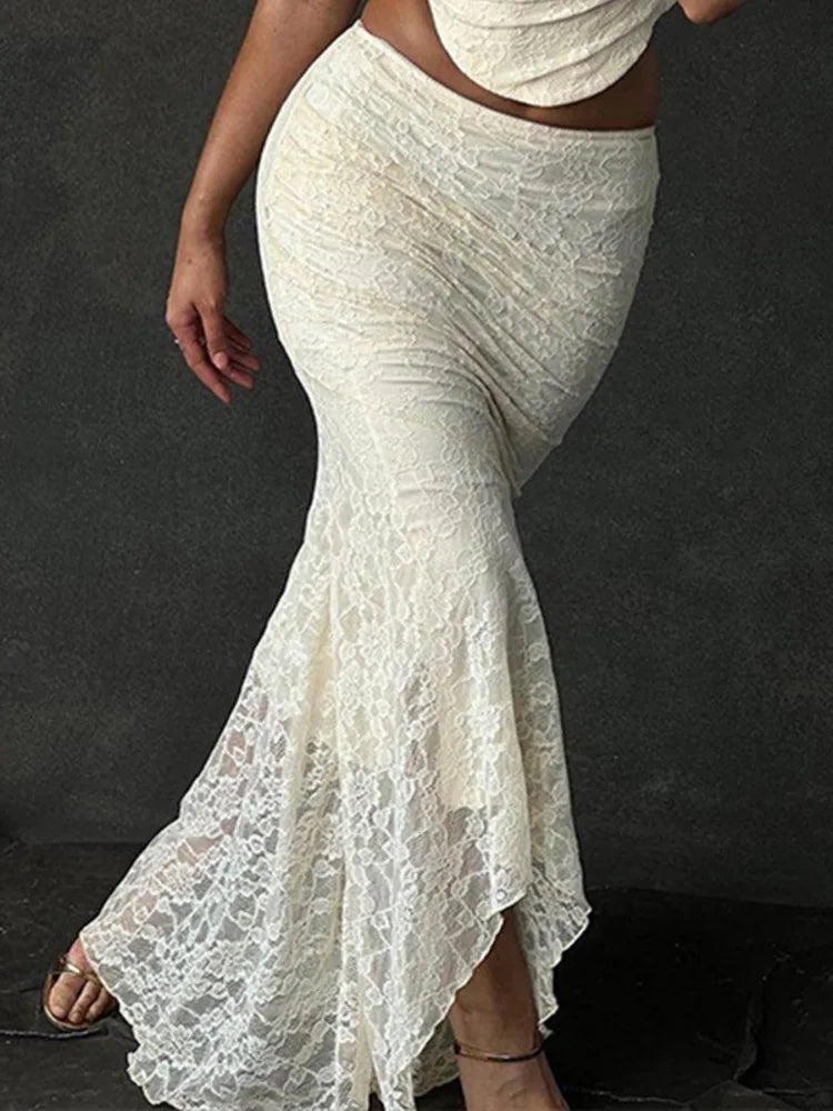 Elegant Lace Two-Piece Skirt Set for Women - Image 5