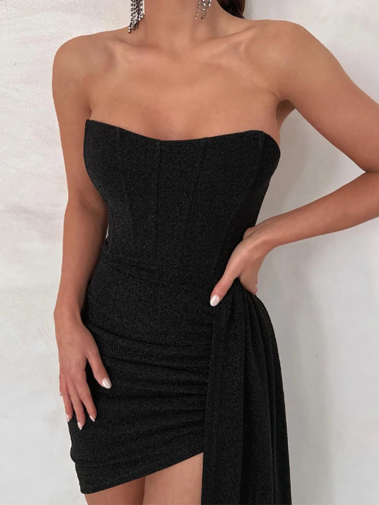 Elegant Ruched Glitter Bodycon Mini Dress for Women - Image 6