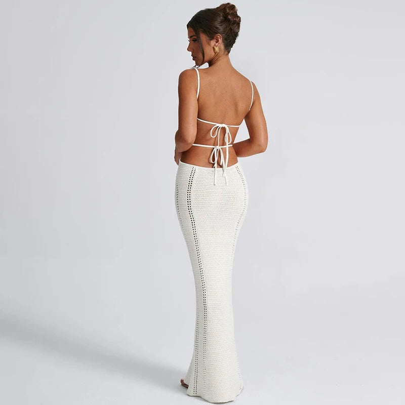 Elegant Hollow Out Spaghetti Strap Backless Bodycon Dress - Image 7