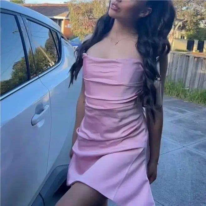Elegant Mini Off-Shoulder Satin Bodycon Dress for Summer - Image 4